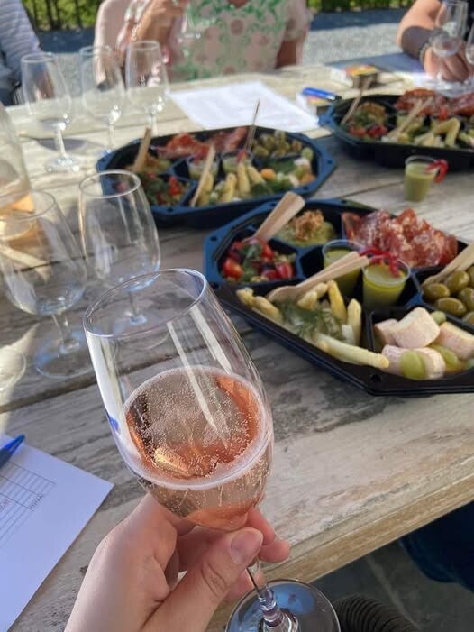 Glas bubbels met verse tapasschotels tijdens een degustatie