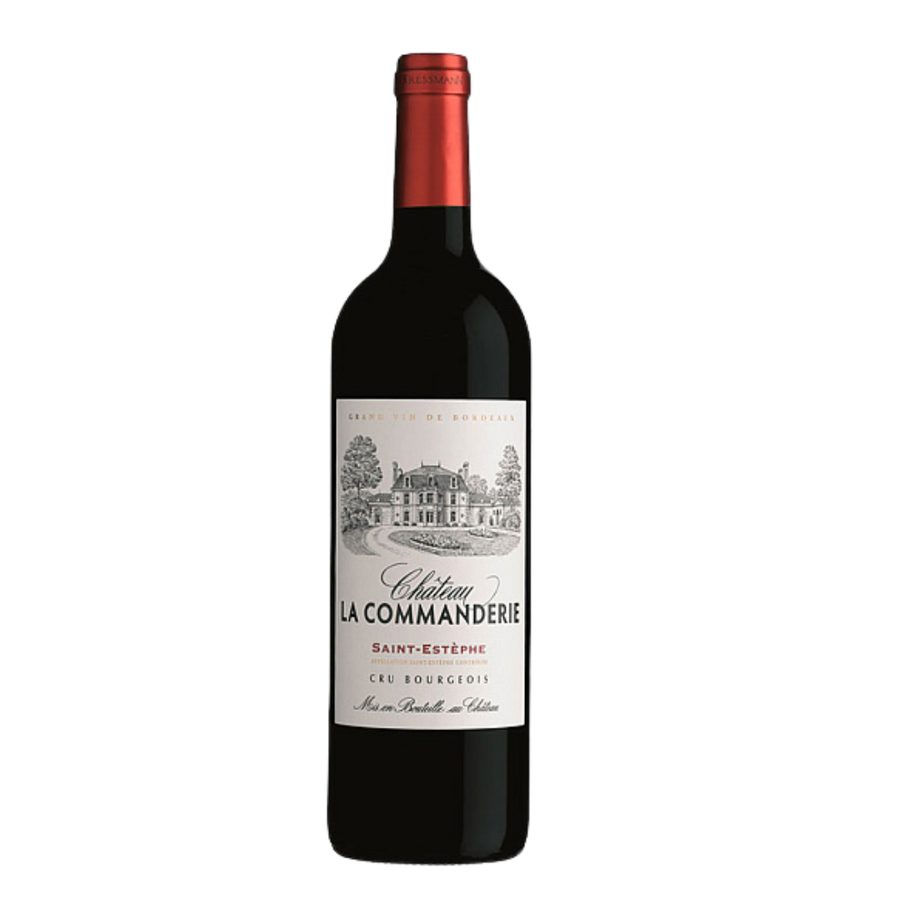 Fles Château La Commanderie Lalande-de-Pomerol, rode wijn uit Bordeaux, Frankrijk