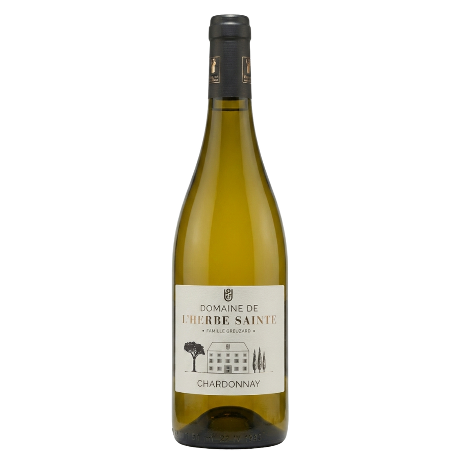 Fles Domaine de l'Herbe Sainte L'Herbe Sainte Chardonnay, witte wijn uit Languedoc-Roussillon, Frankrijk