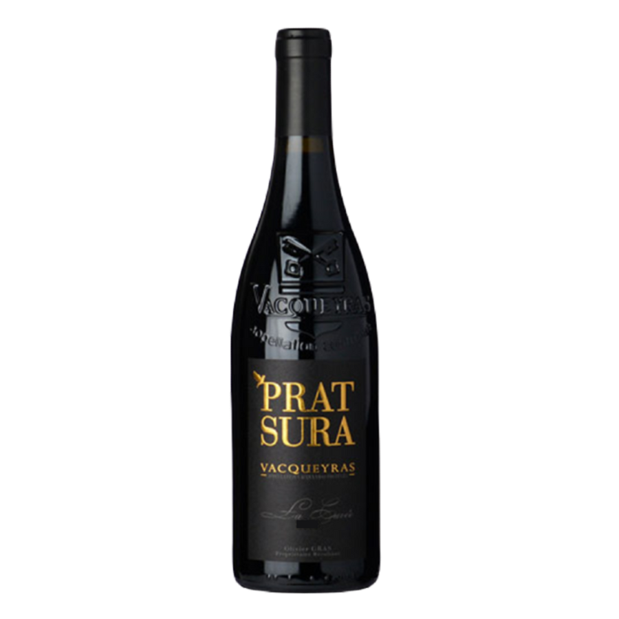 Fles Vacqueyras Domaine du Prat Sura, rode wijn uit Rhône, Frankrijk