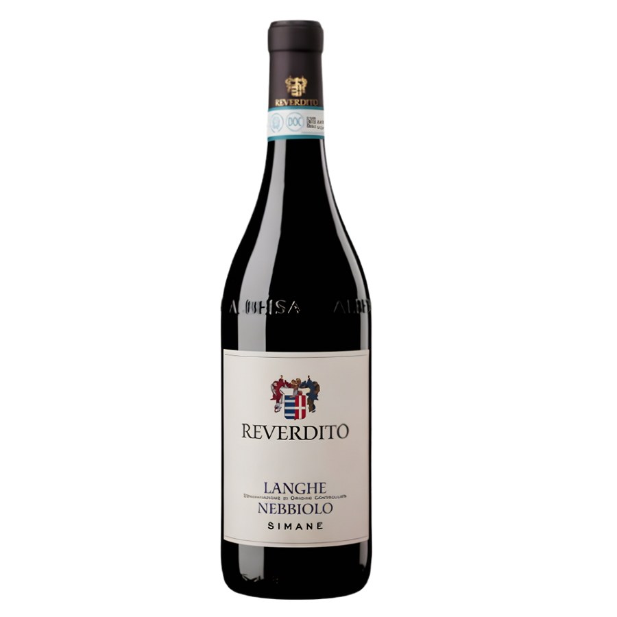 Fles Reverdito Langhe Nebbiolo "Simane", rode wijn uit Piëmont, Italië