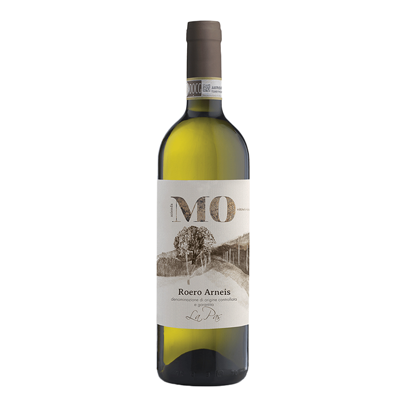 Fles Roero Arneis "La Pas", witte wijn uit Piëmont, Italië