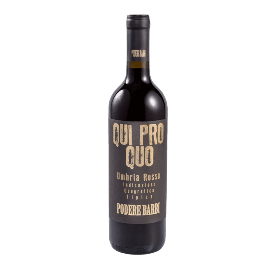 Fles Qui Pro Quo Umbria Rosso, rode wijn uit Umbrië, Italië