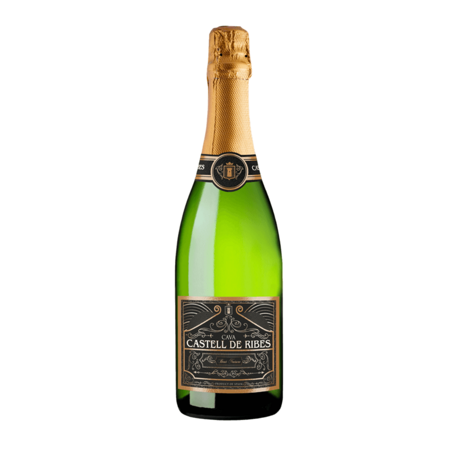 Fles Cava Castell de Ribes Brut, mousserende wijn uit Catalonië, Spanje